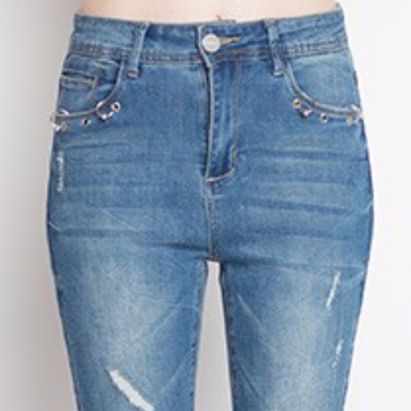 FLASH SALE! High Waisted Eyelet Detail Denim - Picture 6 of 8